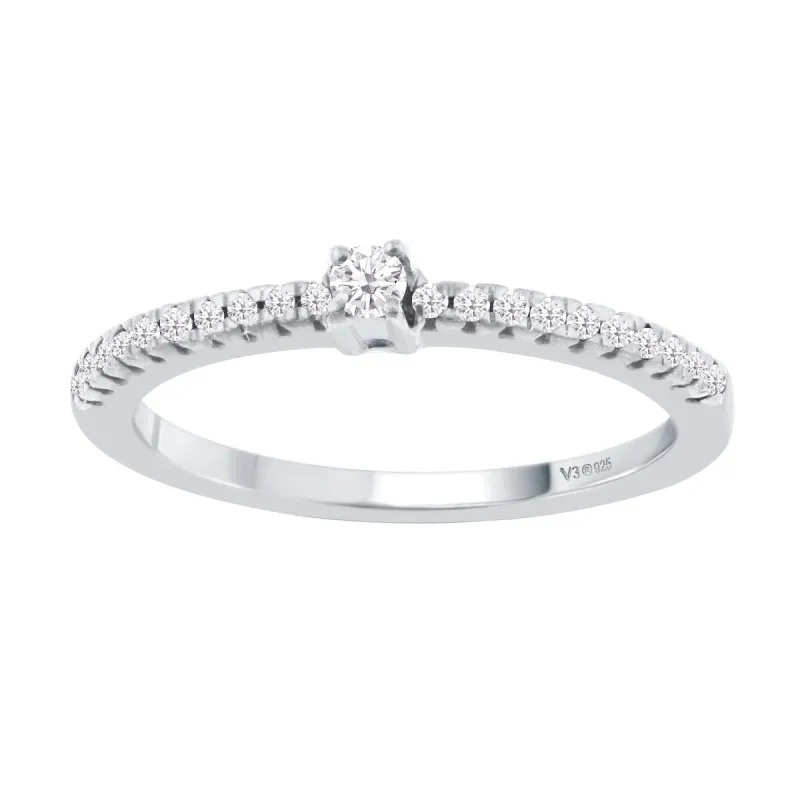 Sterling Silver with Natural White Diamond Stackable Band Ring sold by Zulily