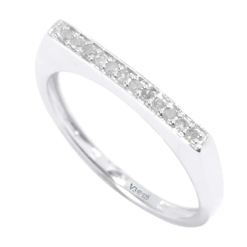 Natural White Diamond Sterling Silver Flat Top Stackable Ring sold by Zulily