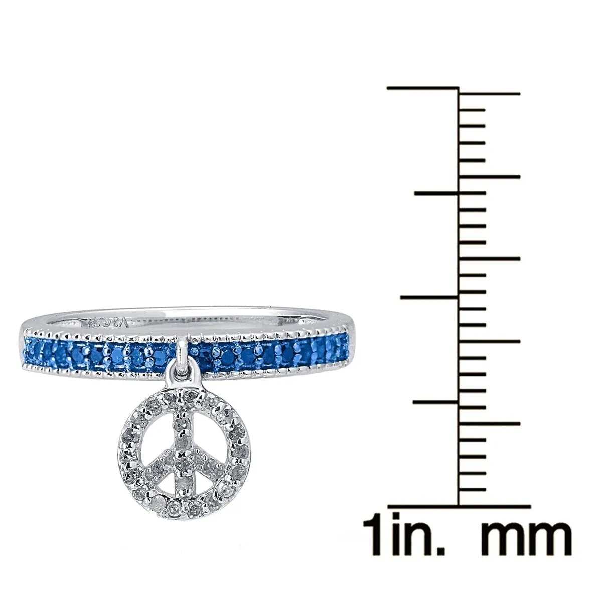 Sterling Silver Natural Blue and White Diamond Peace Dangle Charm Band Ring sold by Zulily product image thumbnail 3
