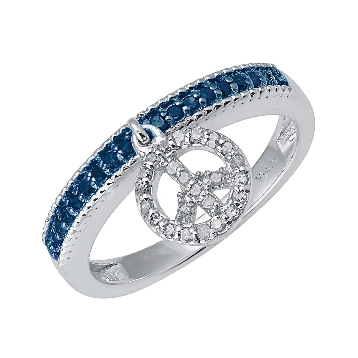Sterling Silver Natural Blue and White Diamond Peace Dangle Charm Band Ring sold by Zulily product image thumbnail 2
