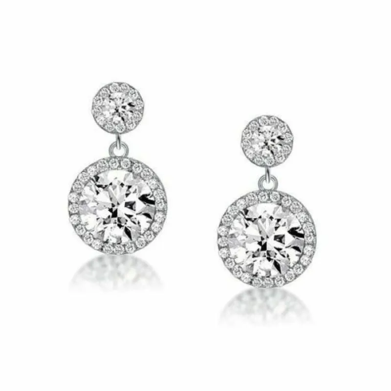 925 Sterling Silver CZ Round Cut Double Halo Drop Stud Earrings sold by Zulily
