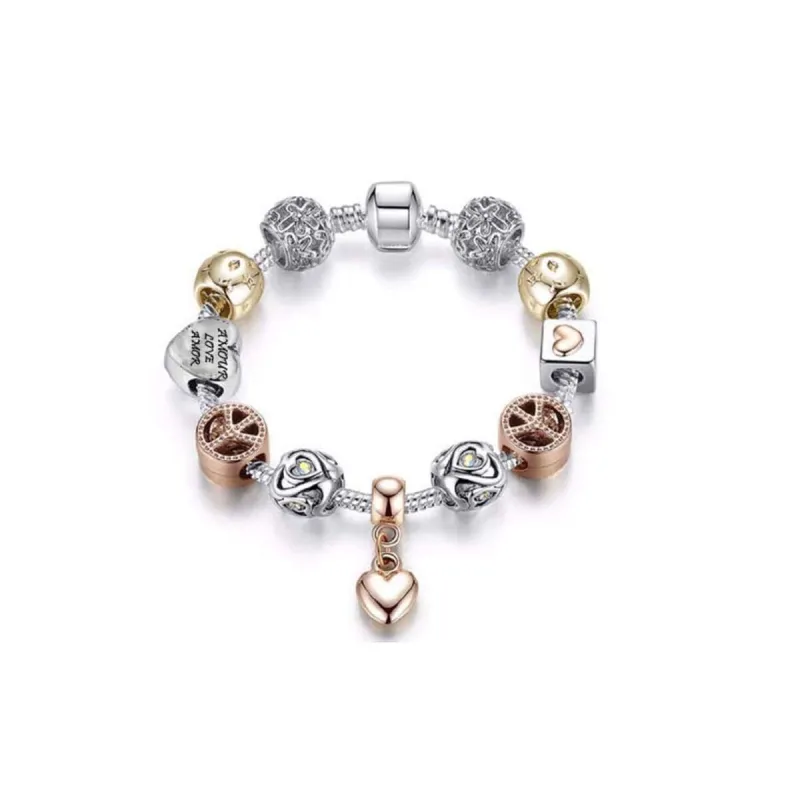 Silver Tone Tricolor Crystal Heart Charm Beaded Bracelet - Tri Color sold by Zulily