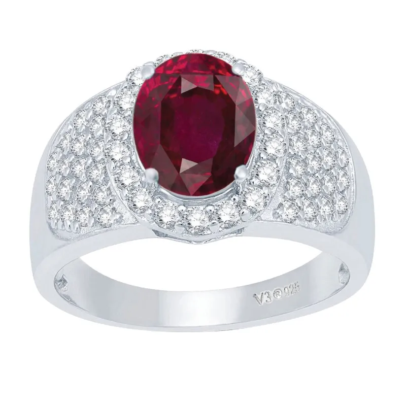 Sterling Silver Ruby and White Topaz Halo Ring sold by Zulily