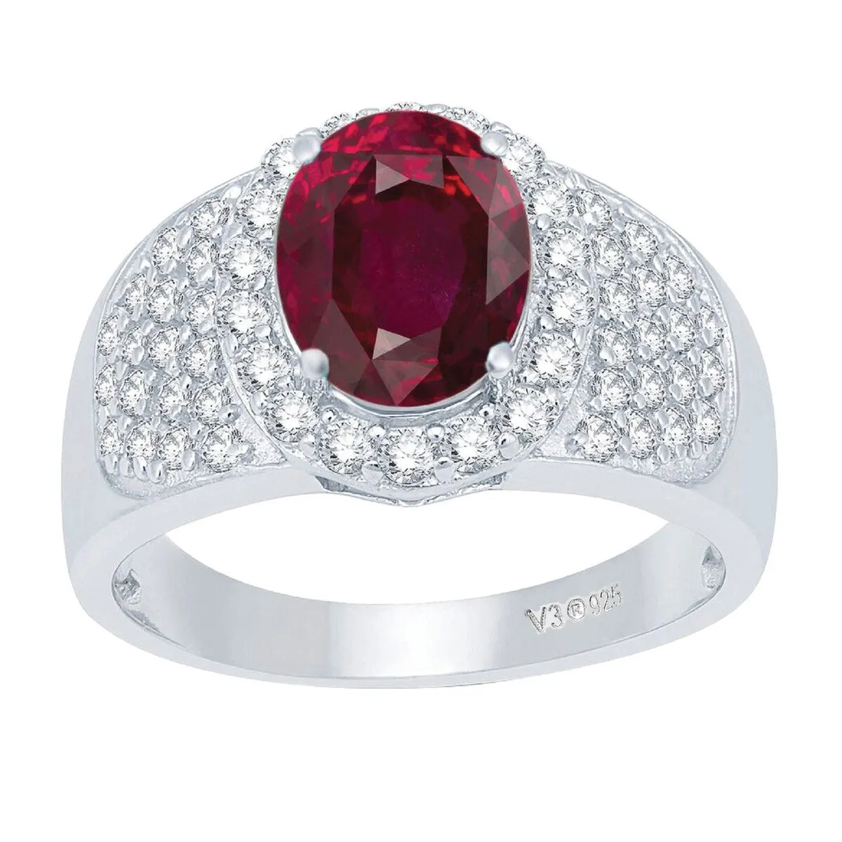 Sterling Silver Ruby and White Topaz Halo Ring sold by Zulily