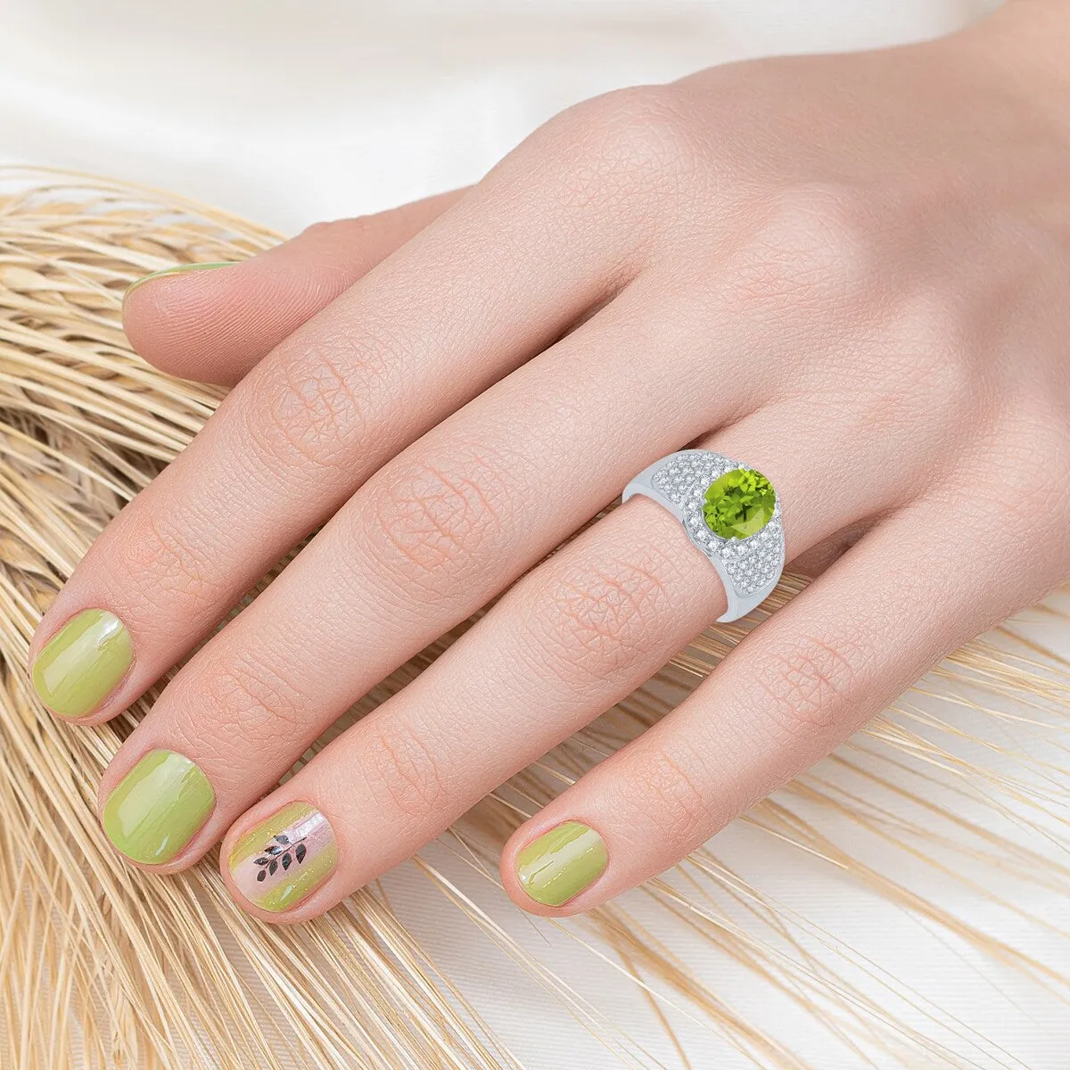 Sterling Silver Natural Peridot and White Topaz Halo Ring sold by Zulily product image thumbnail 3