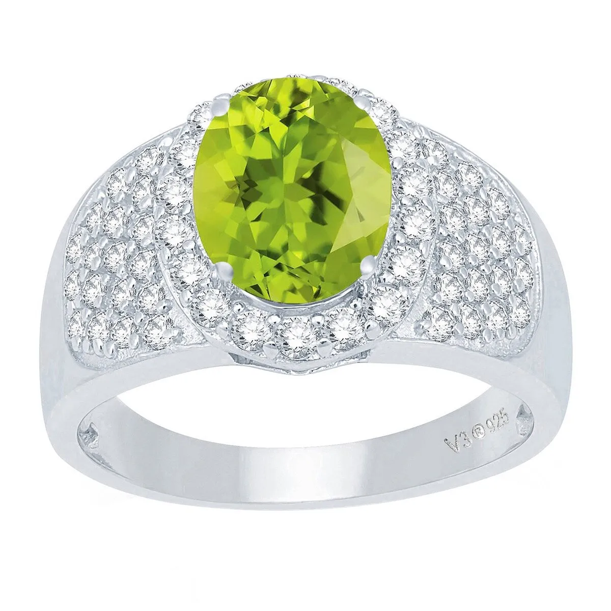 Sterling Silver Natural Peridot and White Topaz Halo Ring sold by Zulily