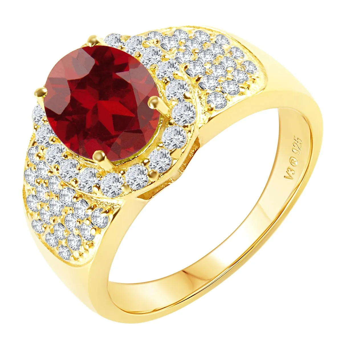 Gold Over Sterling Silver Natural Garnet and White Topaz Halo Ring sold by Zulily product image thumbnail 2