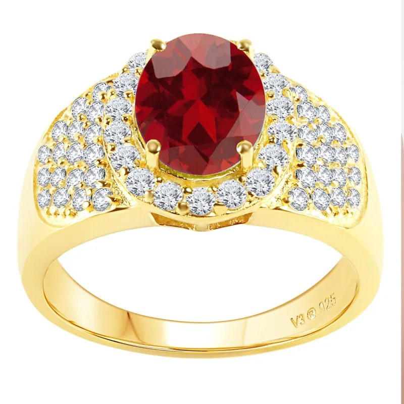 Gold Over Sterling Silver Natural Garnet and White Topaz Halo Ring sold by Zulily