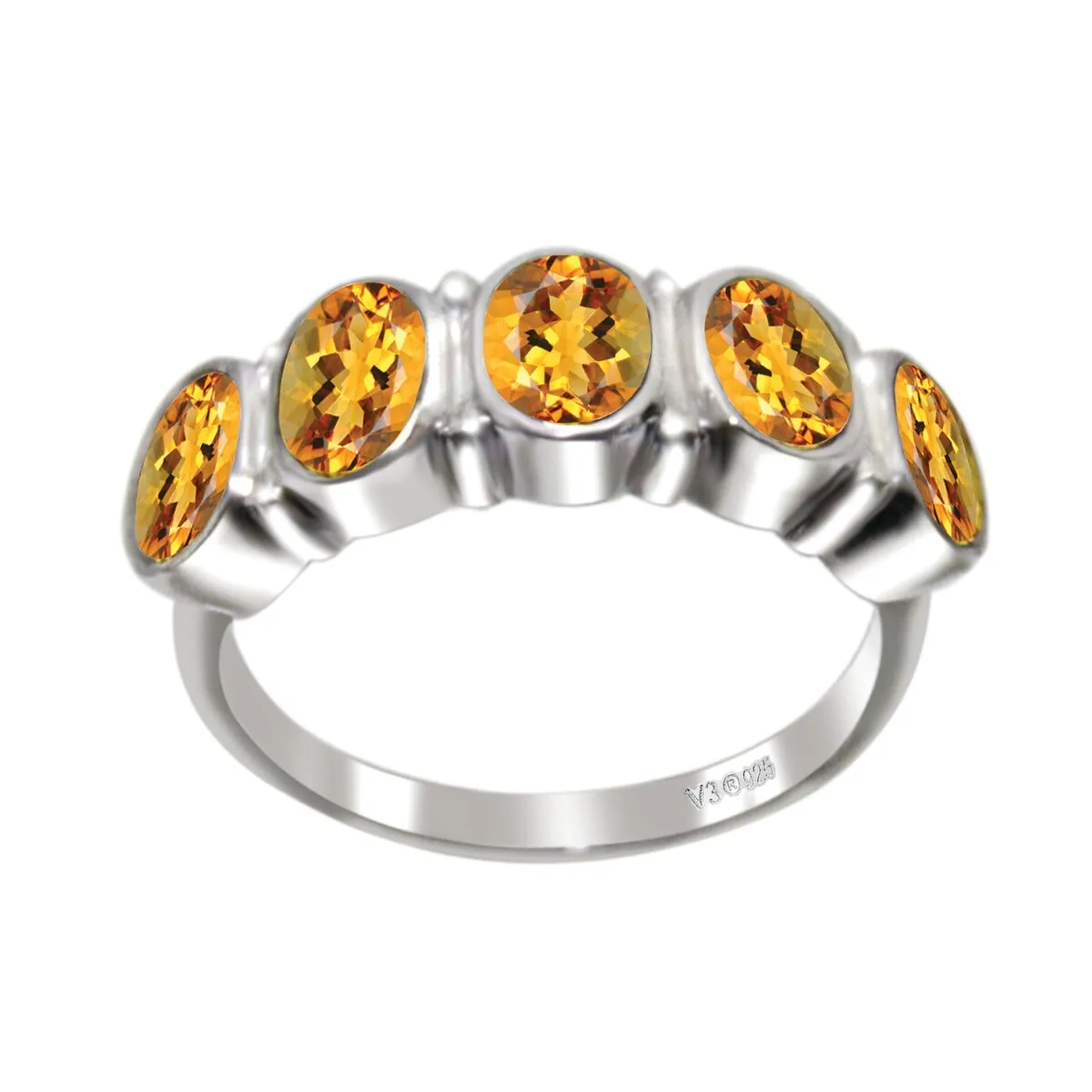 Sterling Silver 2.20Ct Natural Citrine Five Stone Ring sold by Zulily