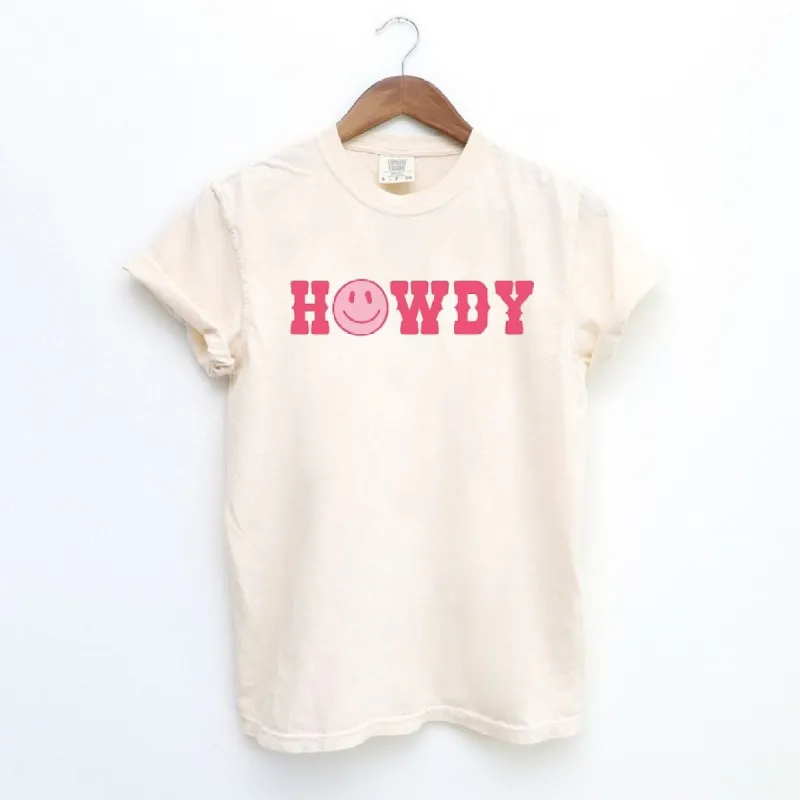 Howdy Smiley Face Garment Dyed Tee sold by Zulily