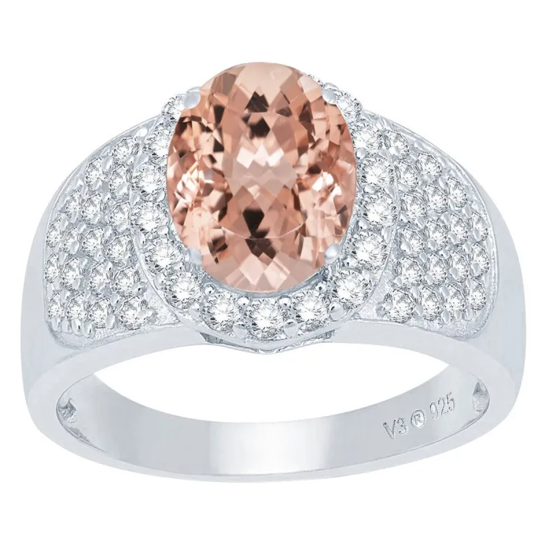 Sterling Silver 2.25ct Morganite and Natural White Topaz Halo Ring sold by Zulily