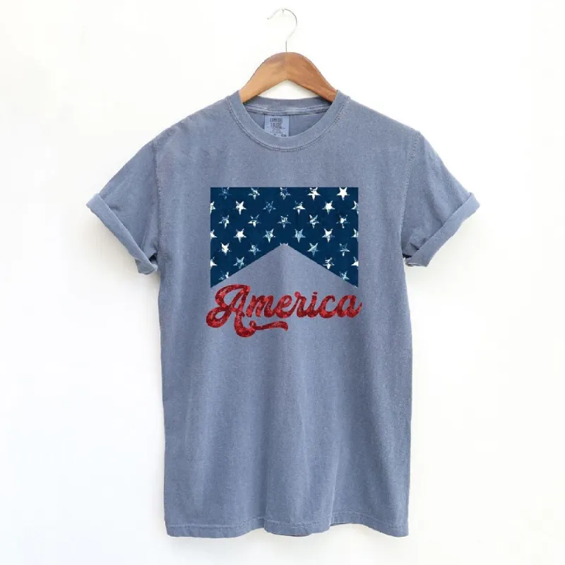 America Retro Cursive Garment Dyed Tee sold by Zulily