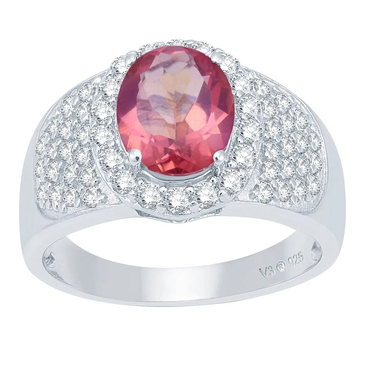 Sterling Silver 3.40Ct Pink Topaz and Natural White Topaz Halo Ring sold by Zulily