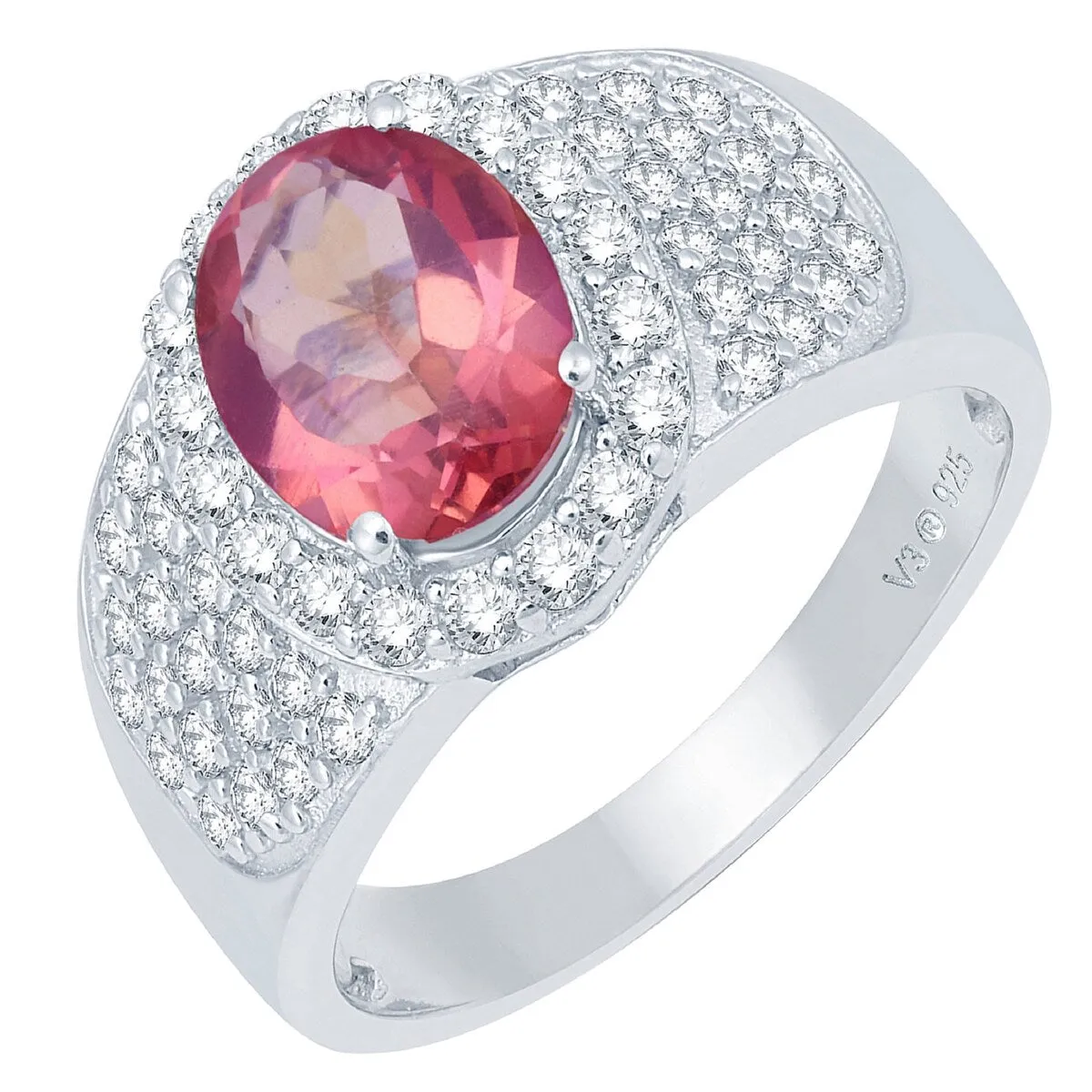 Sterling Silver 3.40Ct Pink Topaz and Natural White Topaz Halo Ring sold by Zulily product image thumbnail 2