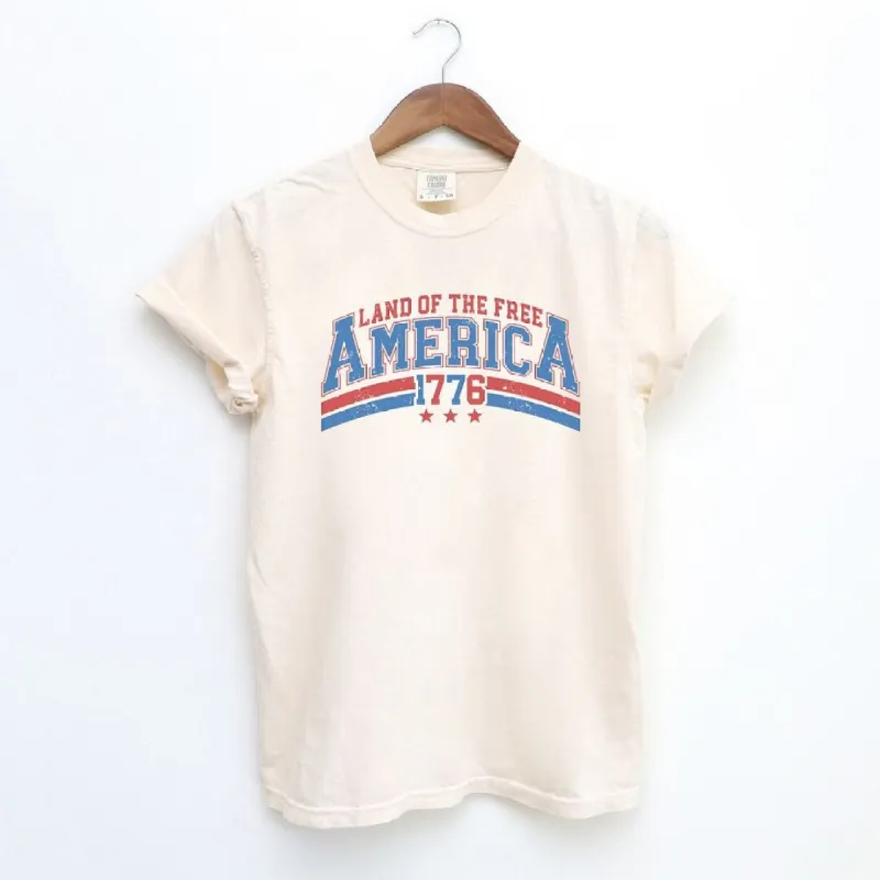 Land of the Free America Curved Garment Dyed Tee sold by Zulily