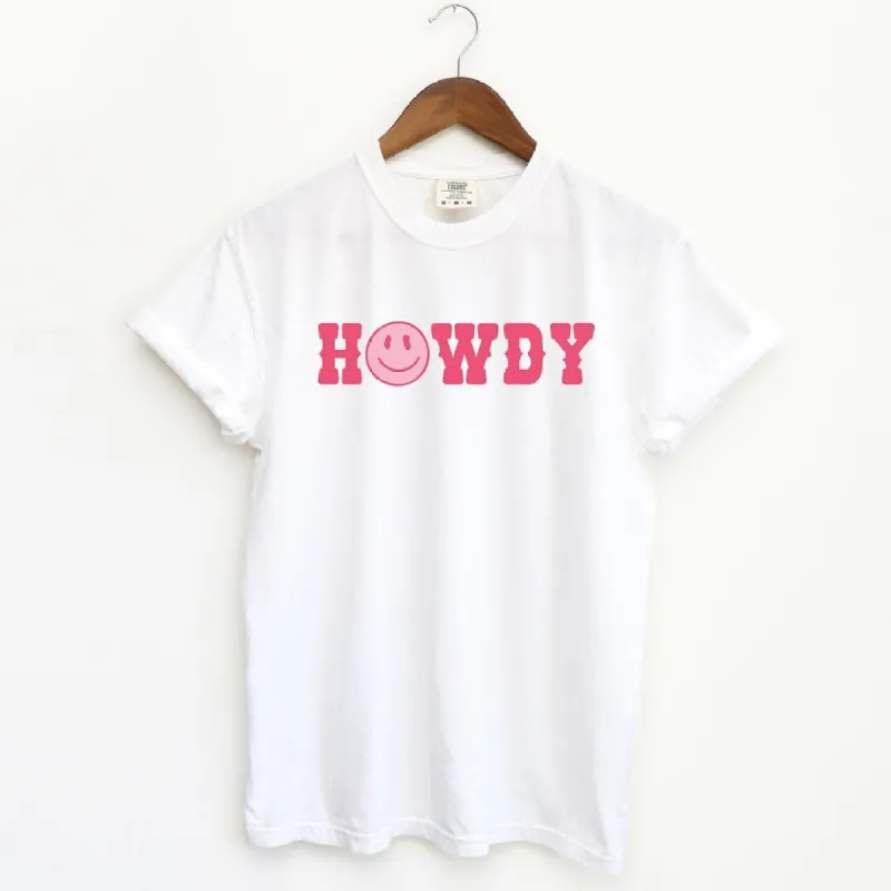 Howdy Smiley Face Garment Dyed Tee sold by Zulily