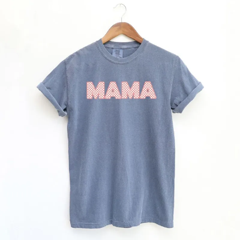 Pink Checkered Mama Garment Dyed Tee sold by Zulily