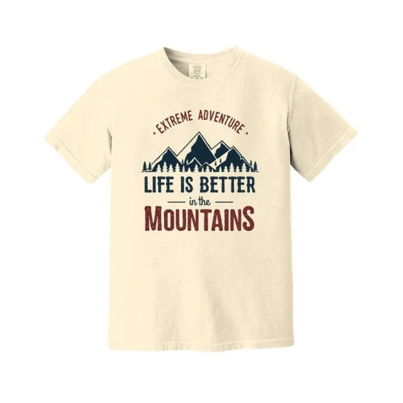 Life Is Better in the Mountains Colorful (Men's) Garment Dyed Tee sold by Zulily