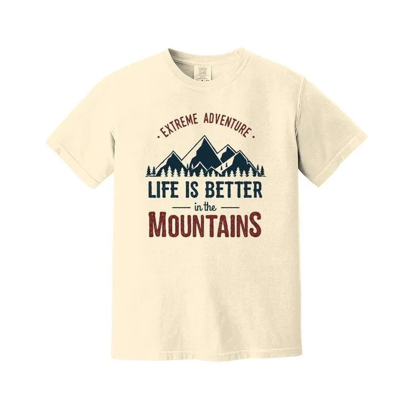 Life Is Better in the Mountains Colorful (Men's) Garment Dyed Tee sold by Zulily