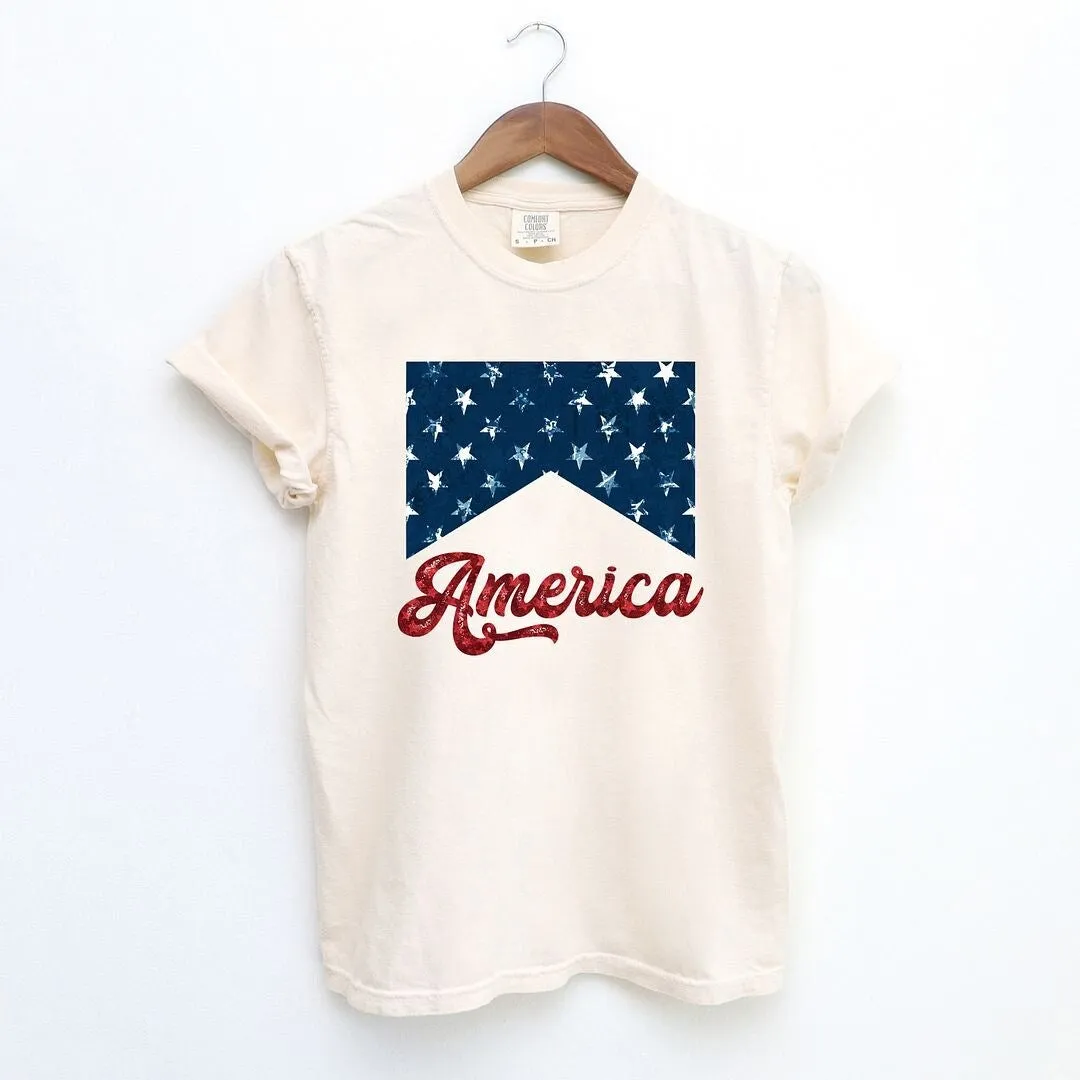 America Retro Cursive Garment Dyed Tee sold by Zulily