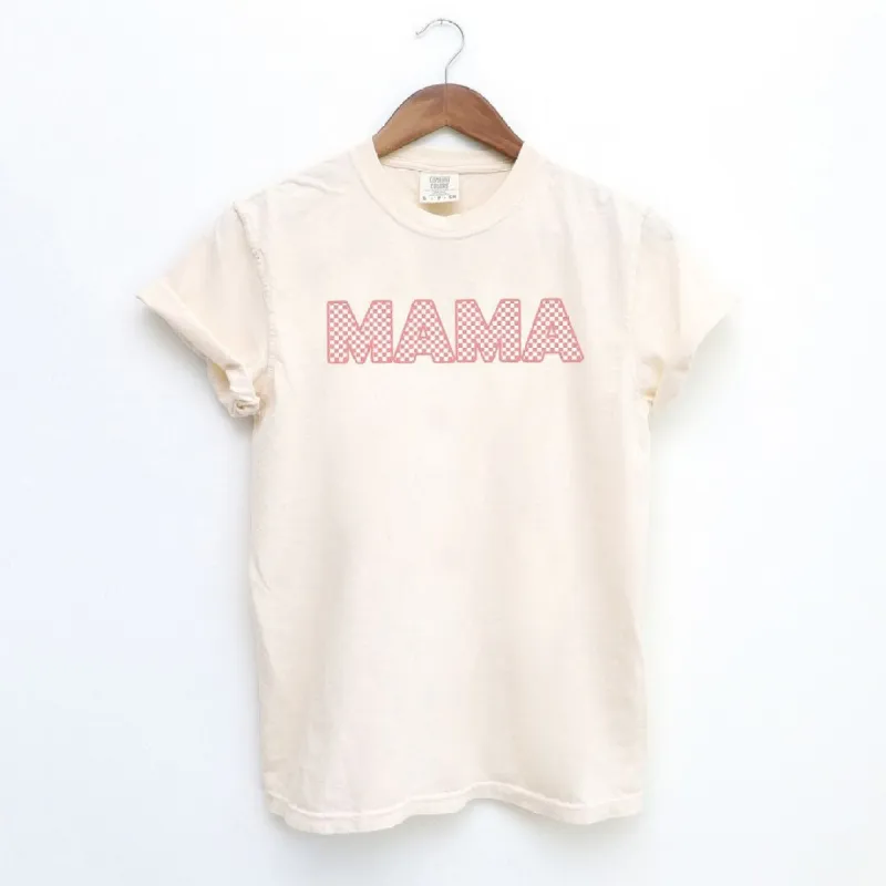 Pink Checkered Mama Garment Dyed Tee sold by Zulily
