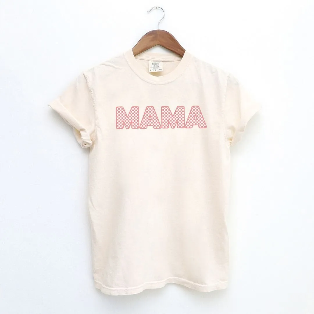 Pink Checkered Mama Garment Dyed Tee sold by Zulily