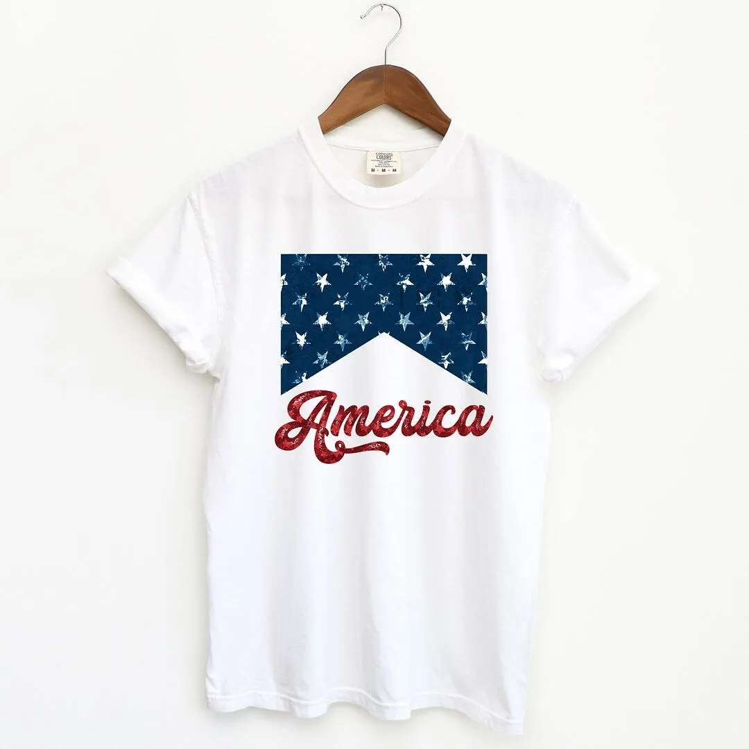 America Retro Cursive Garment Dyed Tee sold by Zulily