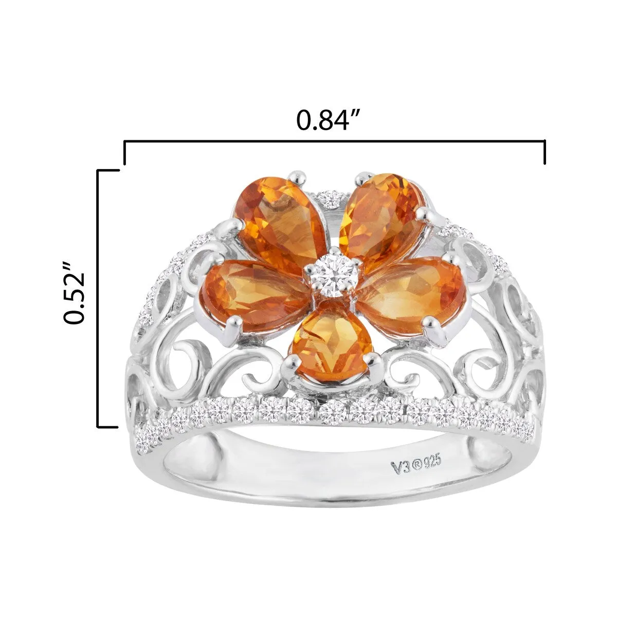 Sterling Silver 3.00Ct Natural Citrine and White Zircon Flower Ring sold by Zulily product image thumbnail 3