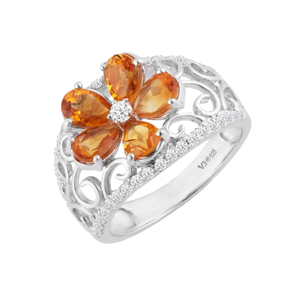 Sterling Silver 3.00Ct Natural Citrine and White Zircon Flower Ring sold by Zulily product image thumbnail 2