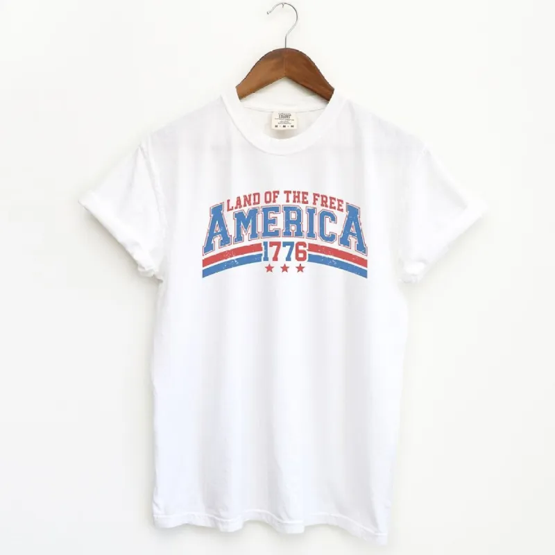 Land of the Free America Curved Garment Dyed Tee sold by Zulily