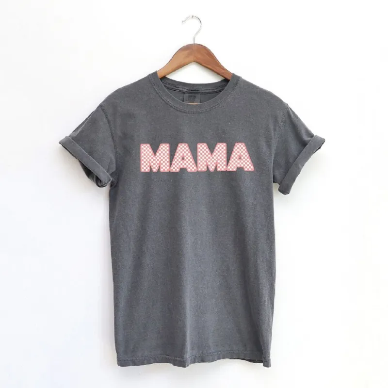 Pink Checkered Mama Garment Dyed Tee sold by Zulily
