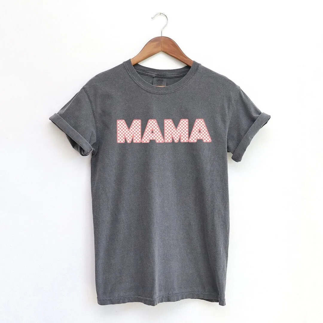 Pink Checkered Mama Garment Dyed Tee sold by Zulily
