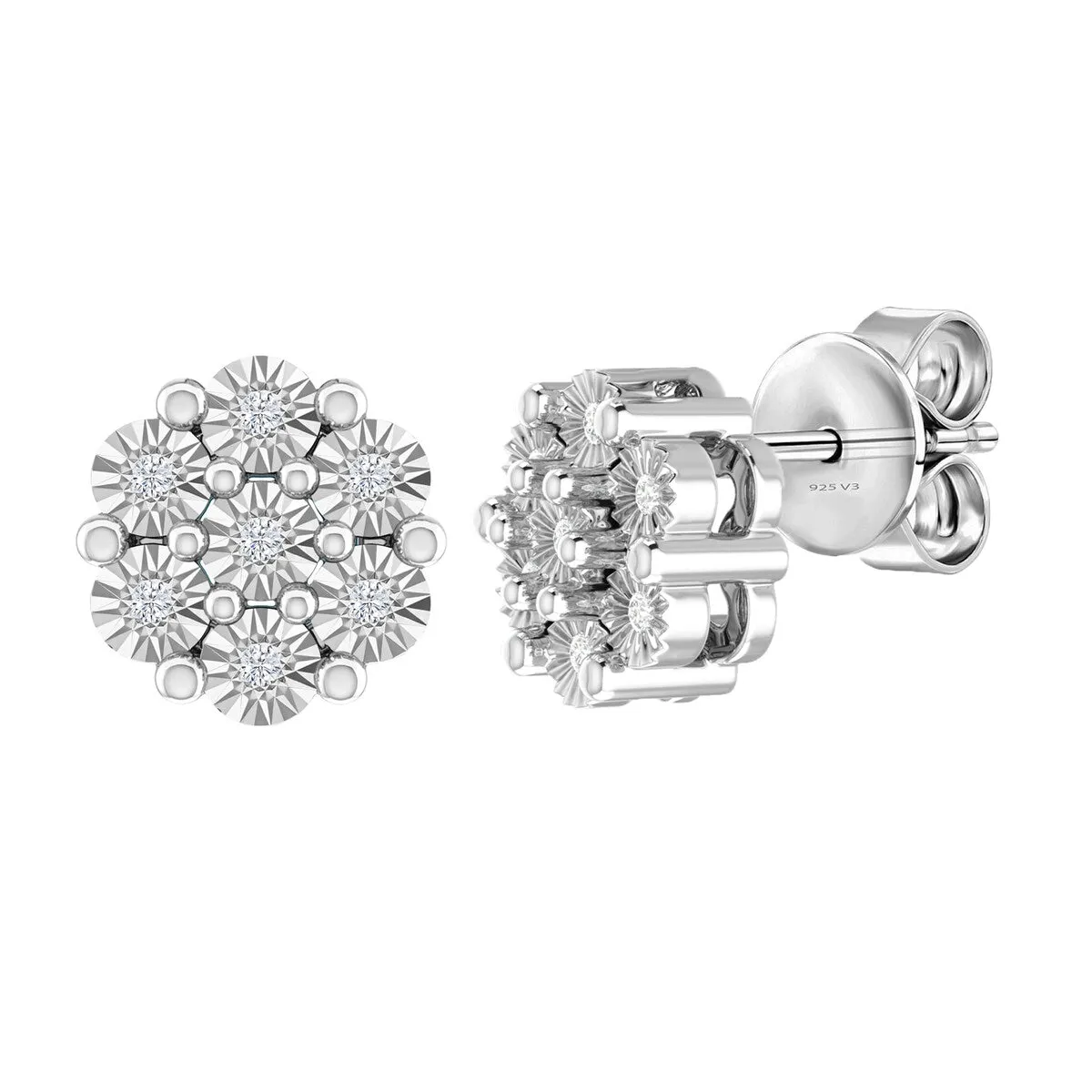 Sterling Silver Natural White Diamond Flower Earrings sold by Zulily product image thumbnail 2