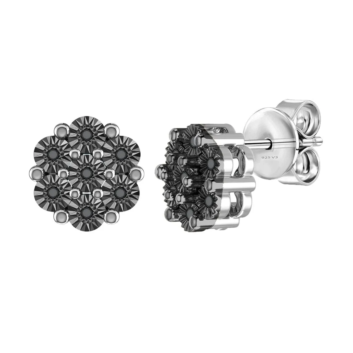 Sterling Silver with Natural Black Diamond Flower Earrings for Women sold by Zulily product image thumbnail 2