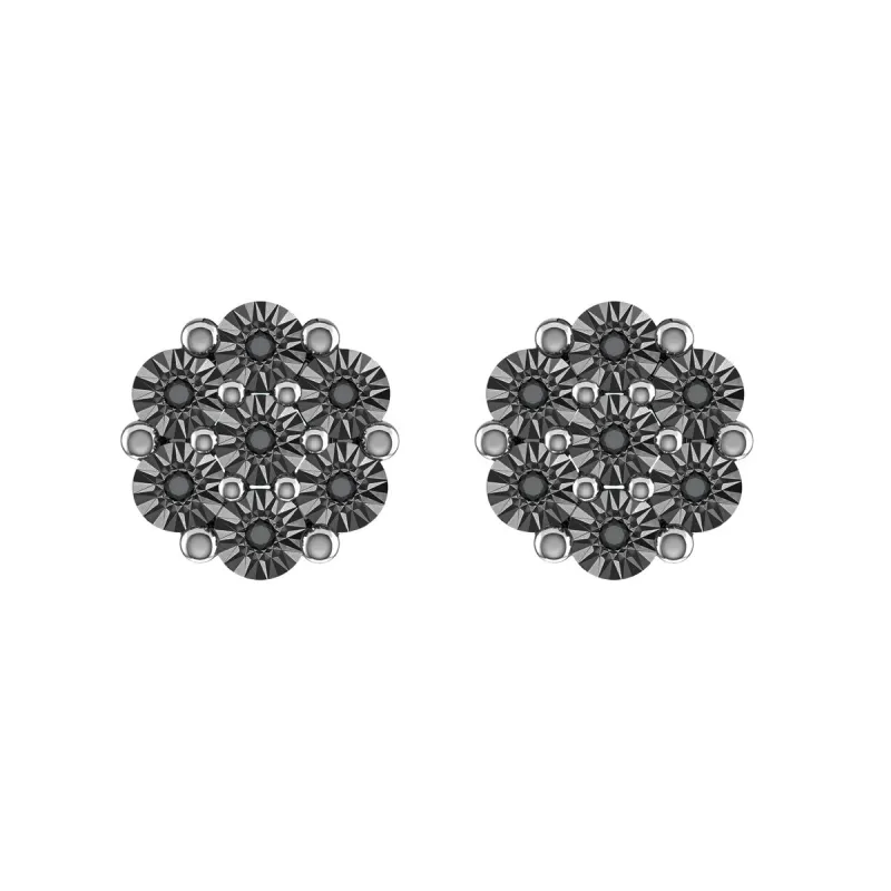 Sterling Silver with Natural Black Diamond Flower Earrings for Women sold by Zulily
