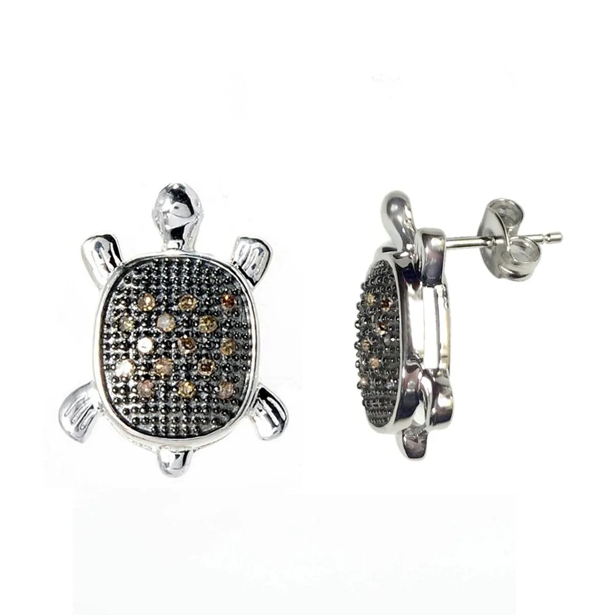 Sterling Silver Natural Champagne Diamond Turtle Stud Earrings sold by Zulily product image thumbnail 2
