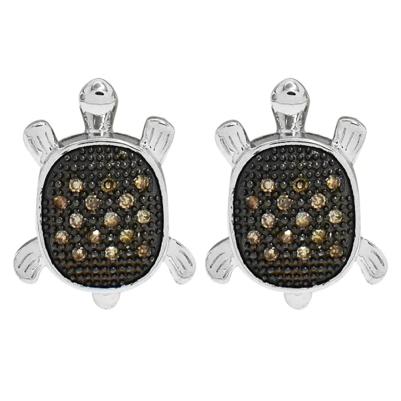 Sterling Silver Natural Champagne Diamond Turtle Stud Earrings sold by Zulily