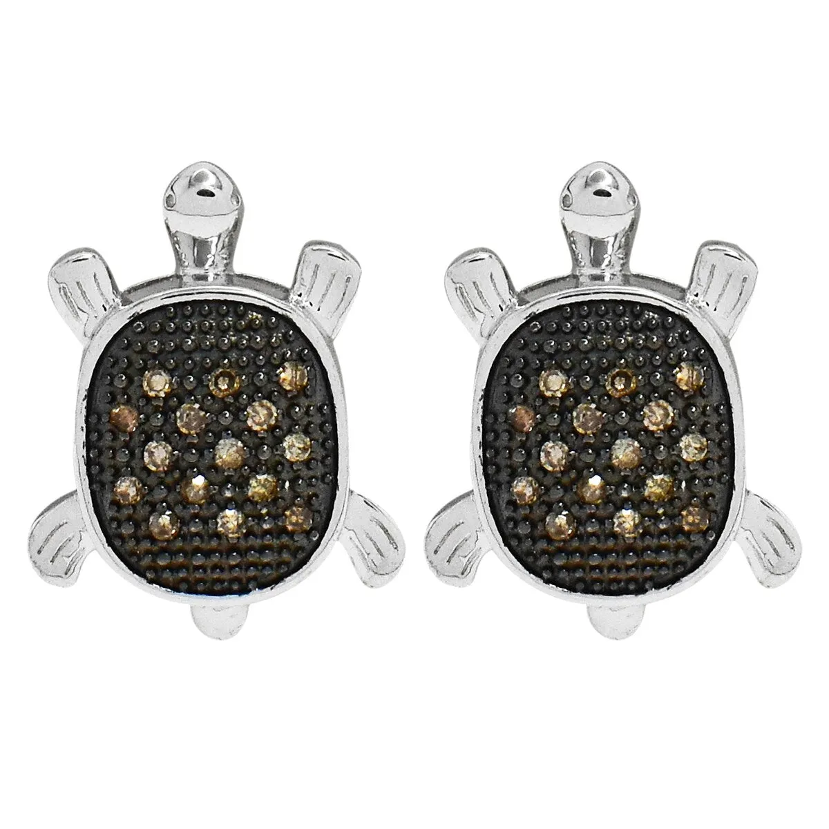 Sterling Silver Natural Champagne Diamond Turtle Stud Earrings sold by Zulily