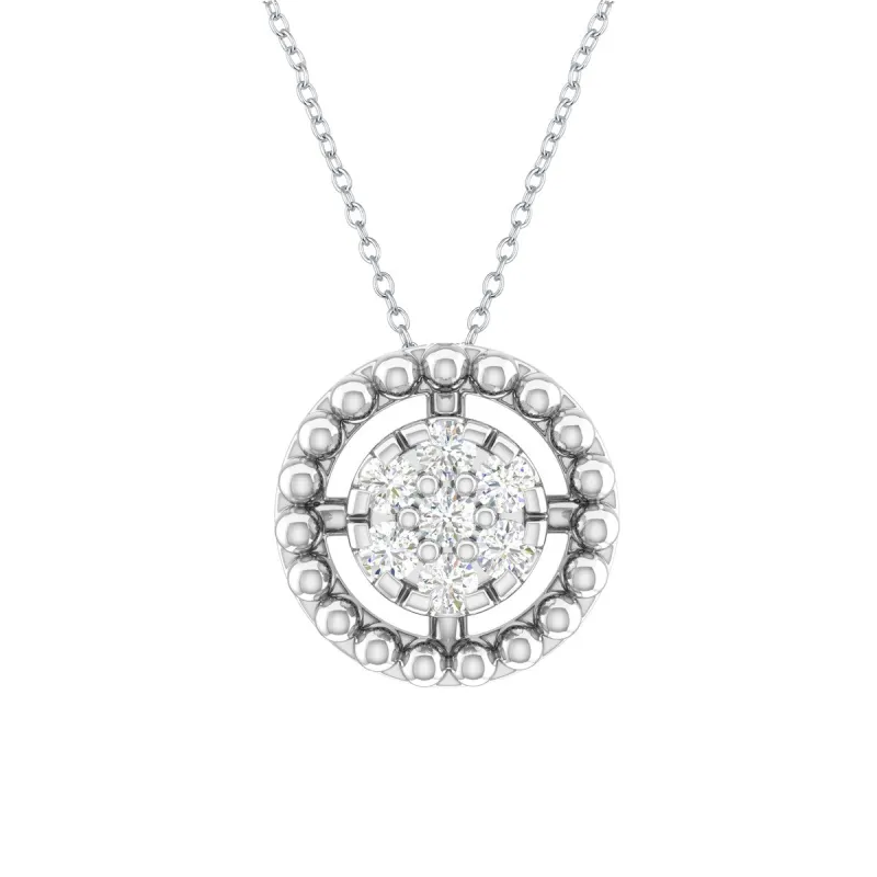 Sterling Silver 1/19 CTTW Natural White Diamond Beaded Circle Pendant sold by Zulily