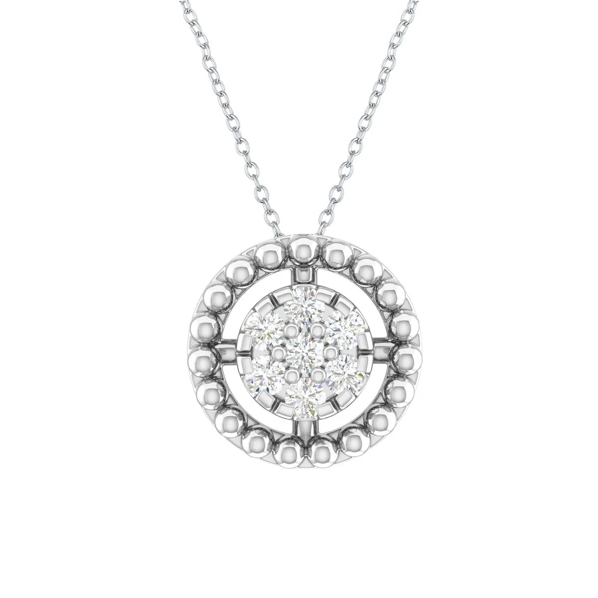 Sterling Silver 1/19 CTTW Natural White Diamond Beaded Circle Pendant sold by Zulily