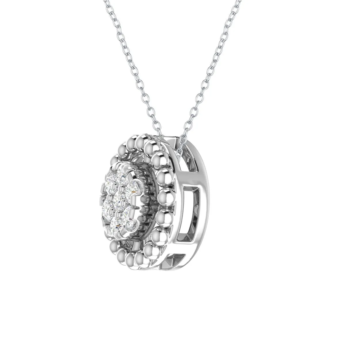 Sterling Silver 1/19 CTTW Natural White Diamond Beaded Circle Pendant sold by Zulily product image thumbnail 2