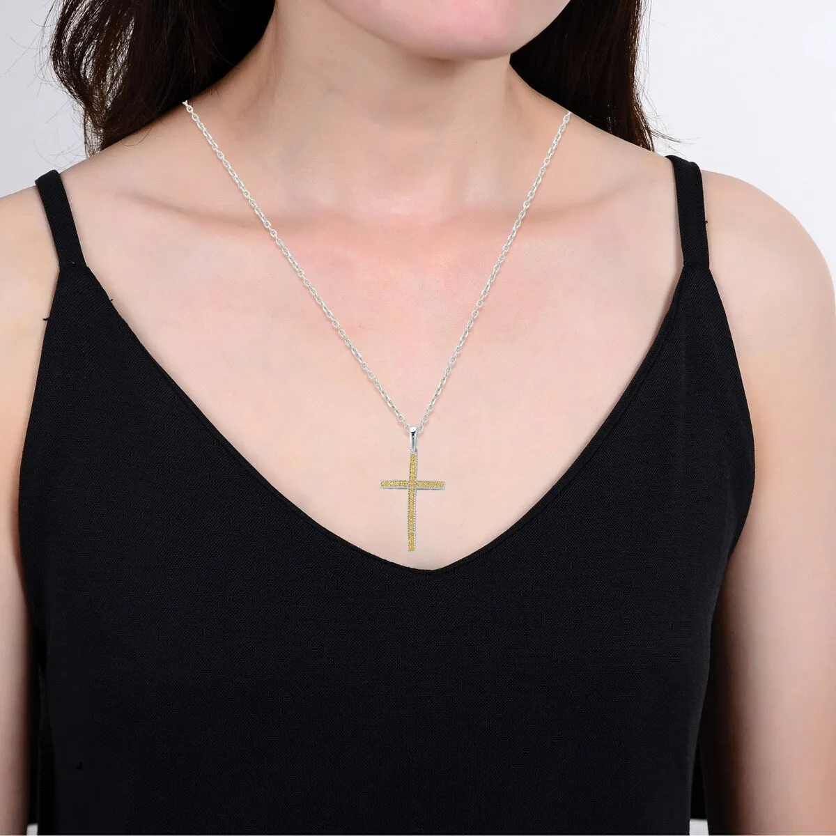 0.30CTTW Yellow Diamond Cross Pendant in Sterling Silver sold by Zulily product image thumbnail 5