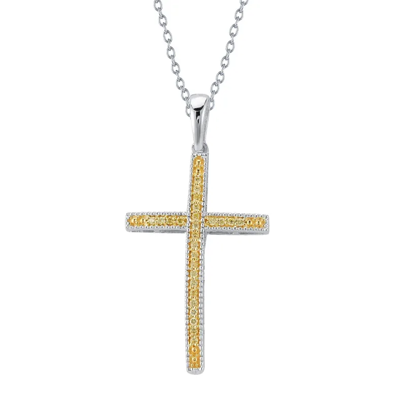 0.30CTTW Yellow Diamond Cross Pendant in Sterling Silver sold by Zulily