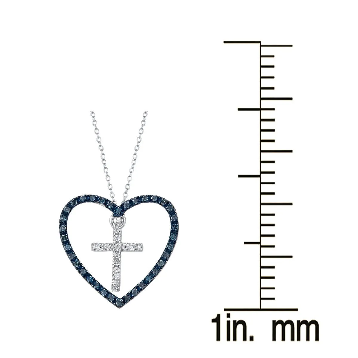 Sterling Silver 0.25Ct Blue & White Diamond Heart Shape Cross Pendant sold by Zulily product image thumbnail 3