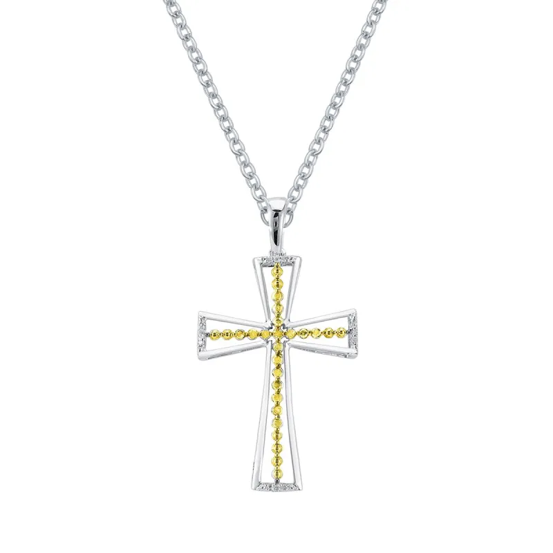 Sterling Silver 0.30cttw Natural Yellow Diamond and White Diamond Cross Pendant sold by Zulily