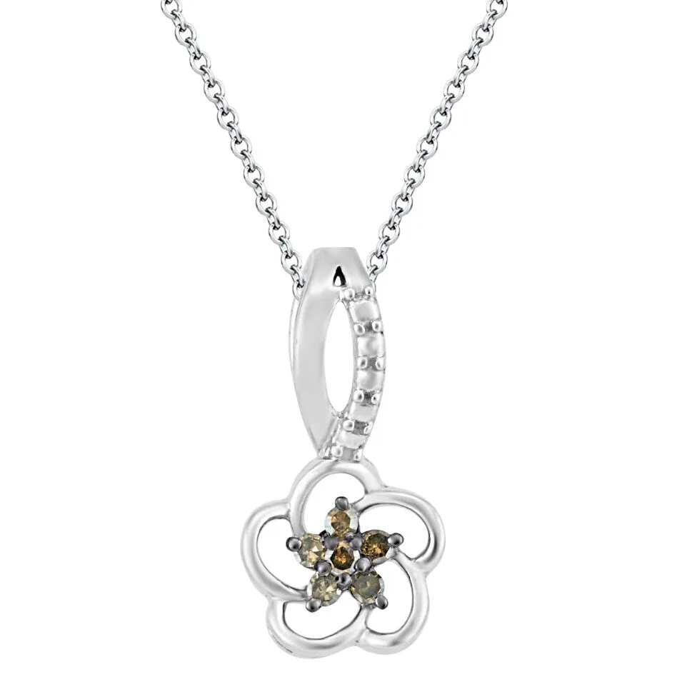 Sterling Silver Natural Champagne Diamond Flower Pendant sold by Zulily product image thumbnail 5
