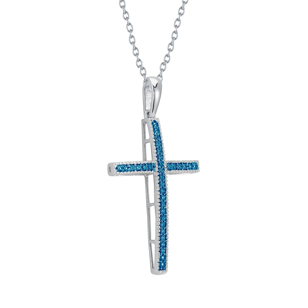 Sterling Silver 0.30Ct Natural Blue Diamond Cross Pendant sold by Zulily product image thumbnail 2
