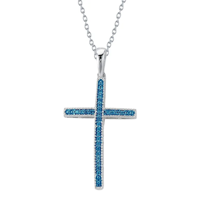 Sterling Silver 0.30Ct Natural Blue Diamond Cross Pendant sold by Zulily
