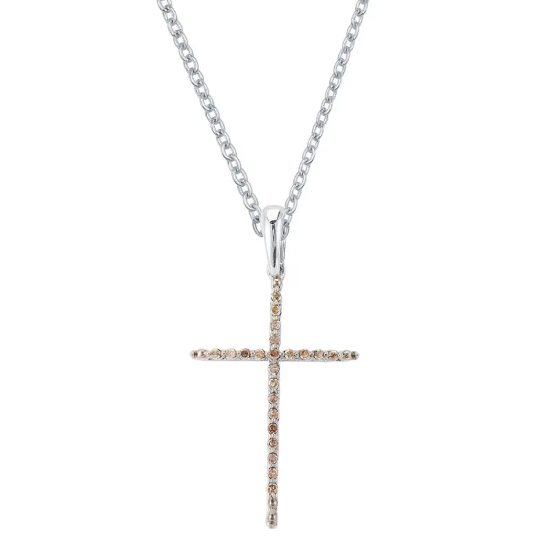 Sterling Silver 0.30CTTW Natural Champagne Diamond Cross Pendant sold by Zulily