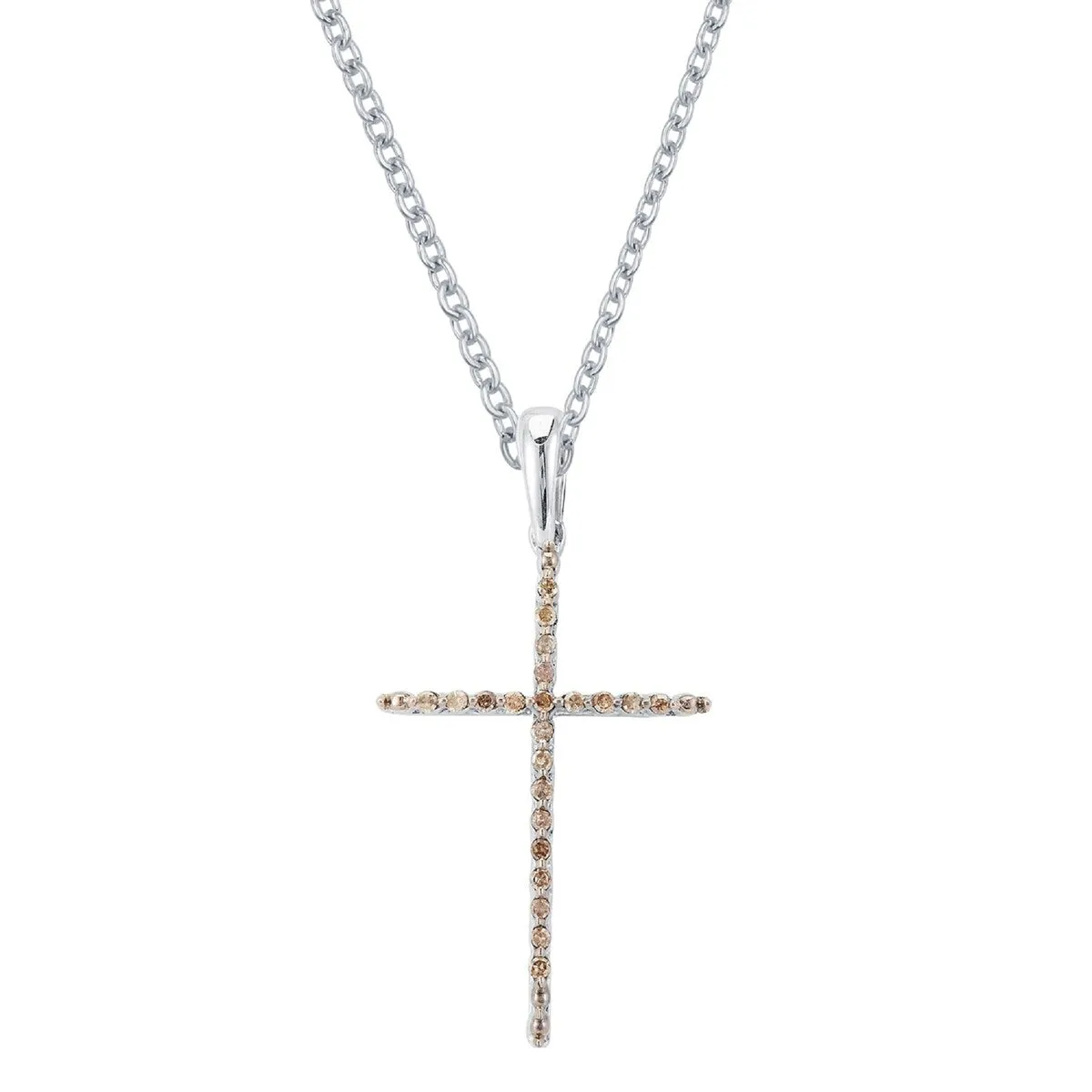 Sterling Silver 0.30CTTW Natural Champagne Diamond Cross Pendant sold by Zulily